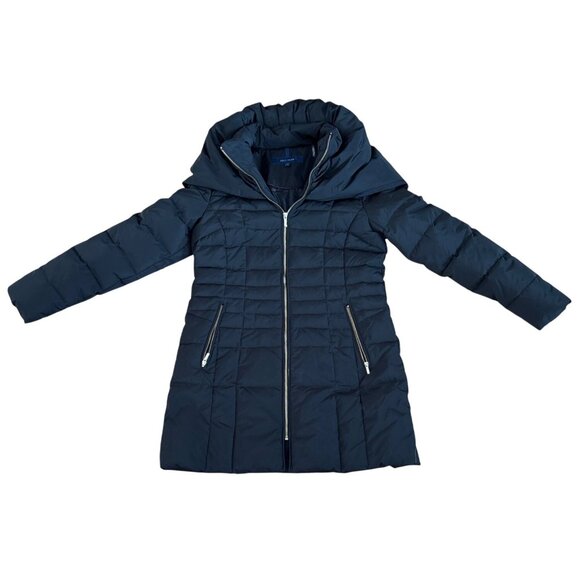 Cole Haan Coat Womens Med Black Puffer Quilted Down Zip Pockets Hooded - Picture 1 of 9